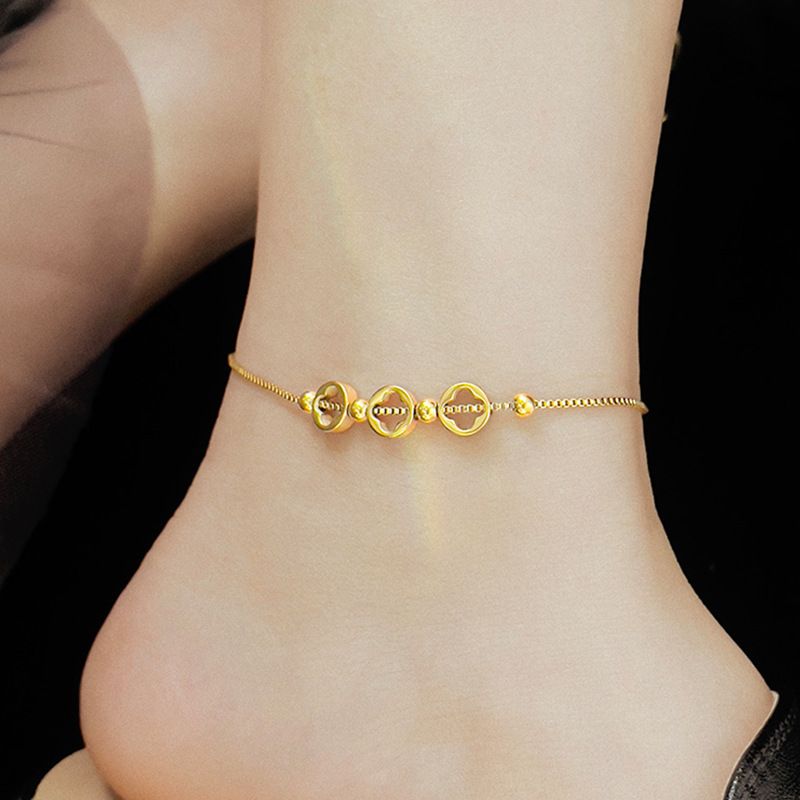 clover titanium steel anklet Simple 2023 fashion fadeless light luxury bare chain anklet jewelry_voghion.com