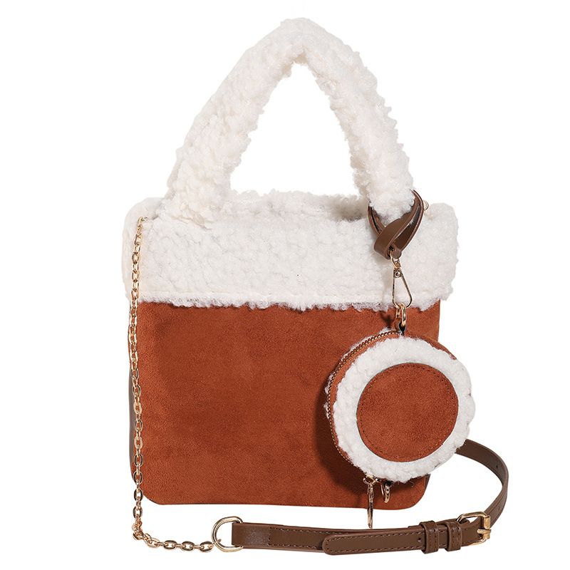 Borsa da donna in pelle scamosciata di lana d'agnello, borsa a secchiello in peluche di alta qualità, borsa a tracolla versatile_voghion.com