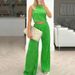 Women's water wave solid color sleeveless vest top trousers fashion women's casual two-piece suit_voghion.com