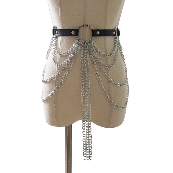 【】Cintura multicatena in stile punk con nappa decorativa in metallo, accessorio per performance_voghion.com