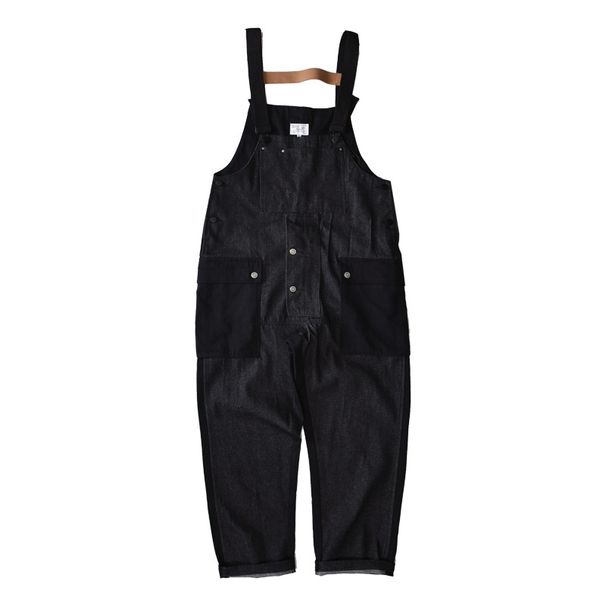 Farbkontrast-Patchwork-Overalls, Herren-Taschen-Hosenträger, lässige Denim-Hosen_voghion.com