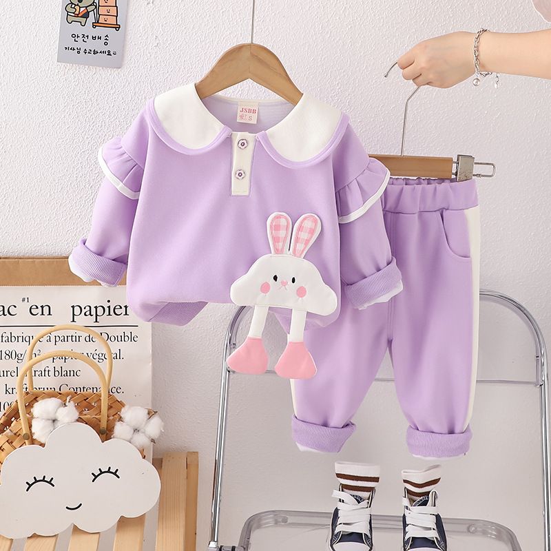 Doll Collar Polo Shirt for Spring 2024 New Girl and Baby Casual Pants Two Piece Set Trendy_voghion.com