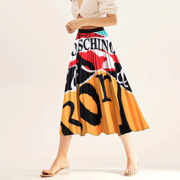 New Half Skirt Fashion Women's Printed Cartoon Pleated Half Skirt_voghion.com