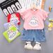 Süßes Jeansshorts-Set für Mädchen, süße Sommerkleidung, kurzärmliges Spitzen-T-Shirt, zweiteiliges Set für Kinder_voghion.com