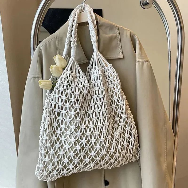 Borse all'uncinetto alla moda per le donne, borsa da spiaggia estiva, borsa a mano in rafia, borsa in paglia estetica, bohémien, intrecciata a maglia, a tracolla_voghion.com