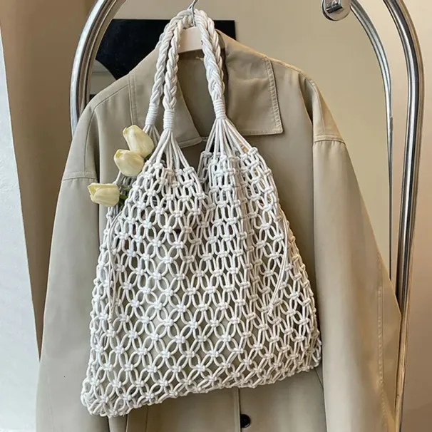 Borse all'uncinetto alla moda per le donne, borsa da spiaggia estiva, borsa a mano in rafia, borsa in paglia estetica, bohémien, intrecciata a maglia, a tracolla_voghion.com