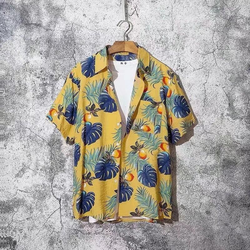 Men's Clothing short-sleeved floral shirt  style retro vetiver  style  handsome shirt couple tops_voghion.com