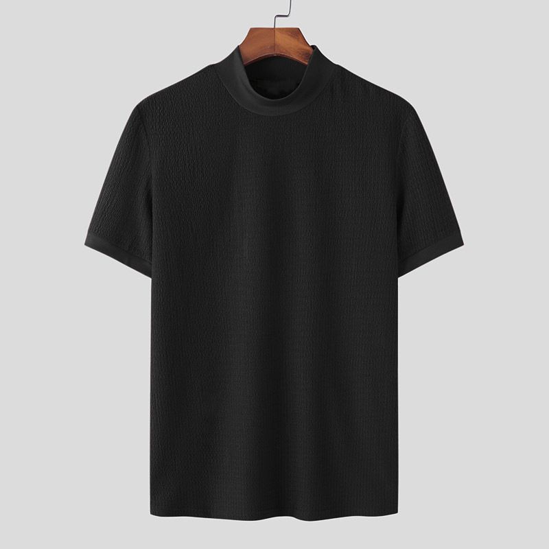 T-shirt à manches courtes et col roulé pour homme, couleur unie, nouvelle collection été 2023_voghion.com