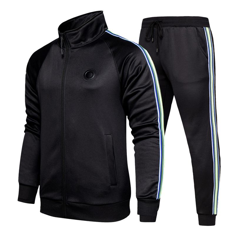 Men's Clothing  spring and autumn men's sports suit large size  cardigan with contrasting lines, fashionable, casual and comfortable two-piece set_voghion.com
