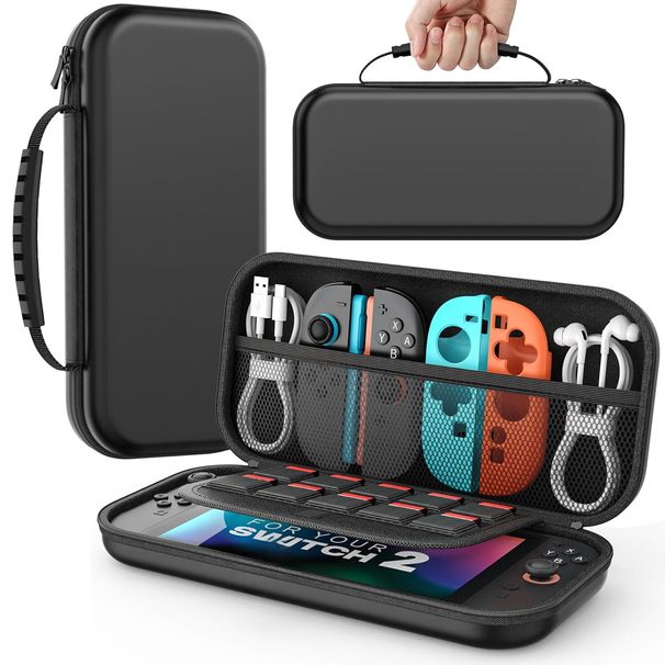 Switch 2 Carrying Case - EVA Hard Shell Protective Pouch For Switch/OLED/Switch 2 - Shockproof Travel Bag With Handle (30x12.5x5cm, 190g, Black)_voghion.com