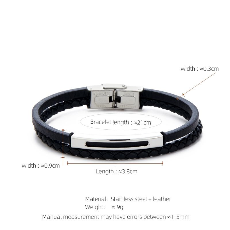 Bracciale intrecciato multistrato personalizzato da uomo in acciaio inossidabile con etichetta curva, cinturino in pelle_voghion.com