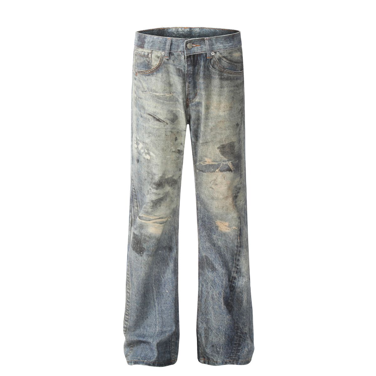Men's Clothing 2025 American Retro Trend Street Style Old Color Washed Design Straight Men's Denim Trousers_voghion.com