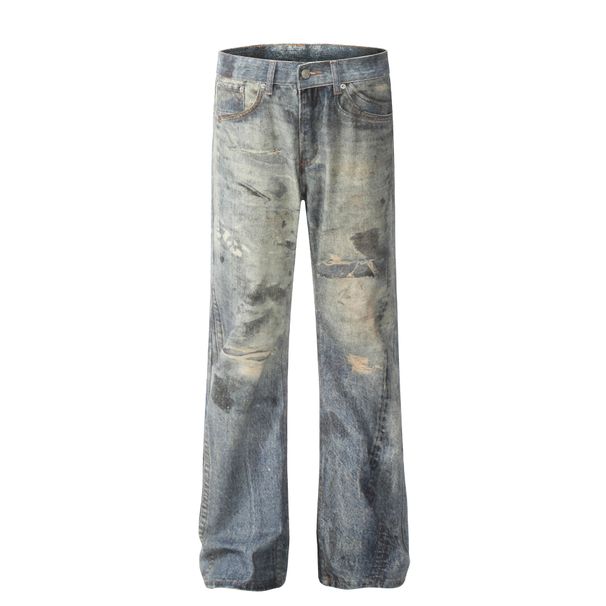 Men's Clothing 2025 American Retro Trend Street Style Old Color Washed Design Straight Men's Denim Trousers_voghion.com