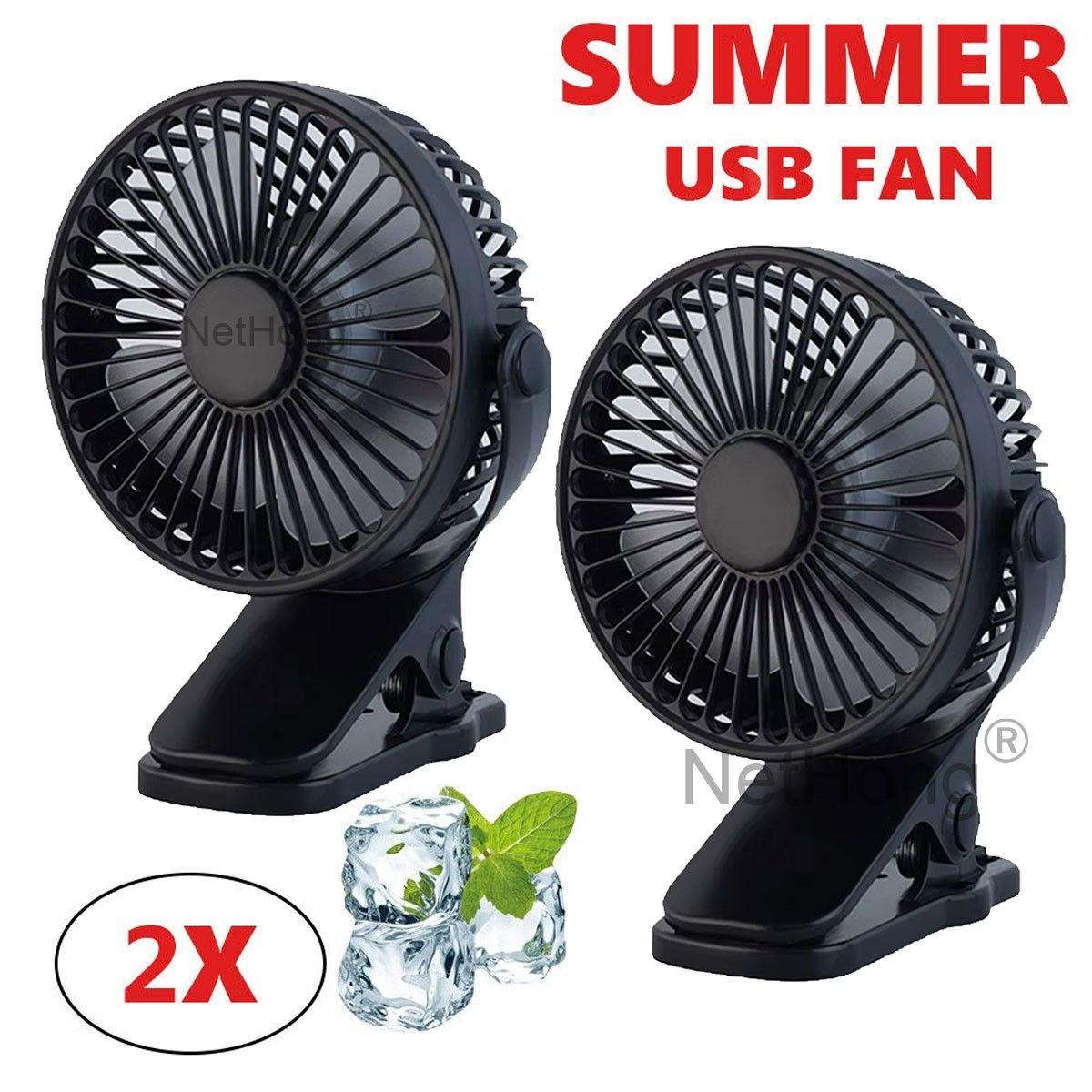 2X Portable Mini 3Speeds USB Rechargeable Cooling Fan Clip On Desk Baby Stroller_voghion.com