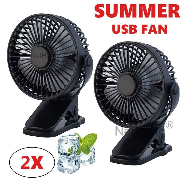 2X Portable Mini 3Speeds USB Rechargeable Cooling Fan Clip On Desk Baby Stroller_voghion.com