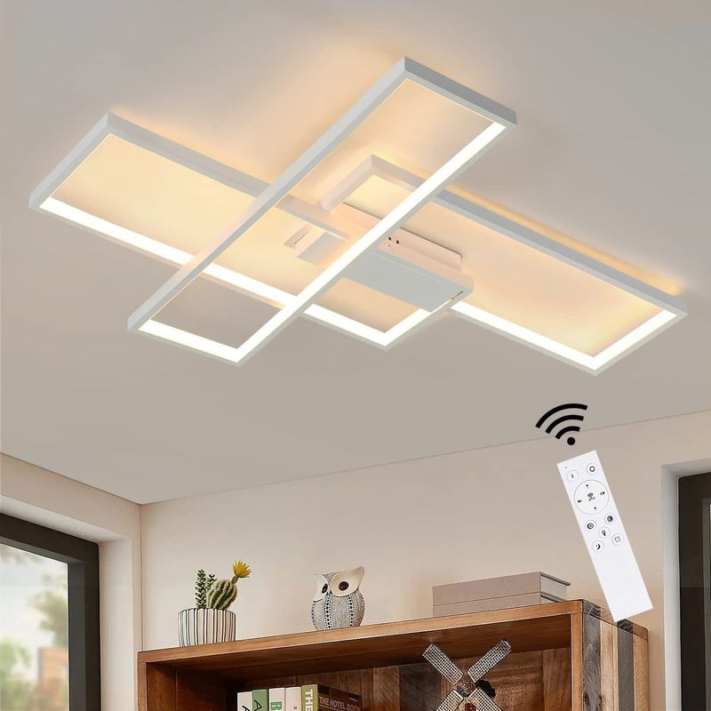 Deckenlampe LED Dimmbar Deckenleuchte - 65CM Weiß Wohnzimmerlampe 65W Moderne Schlafzimmerlampe Geometrisch Küchenlampe Bürolampe Mit Fernbedienung_voghion.com
