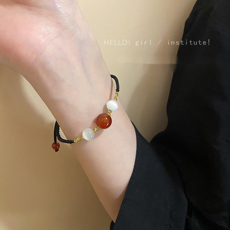 Nouveau bracelet chinois en argent cassé avec perles bleu-gris pour femmes Instagram, petit luxe, cadeaux exquis et polyvalents_voghion.com