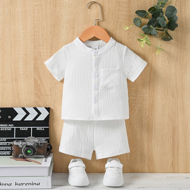 Madre y niños Verano nuevo estilo cuello redondo manga corta top y pantalones cortos de un solo pecho para bebés y niños pequeños, dos de moda_voghion.com