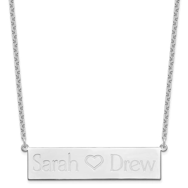 SS/Rhodium-plated Brushed 2 Names And Heart Bar Necklace_voghion.com