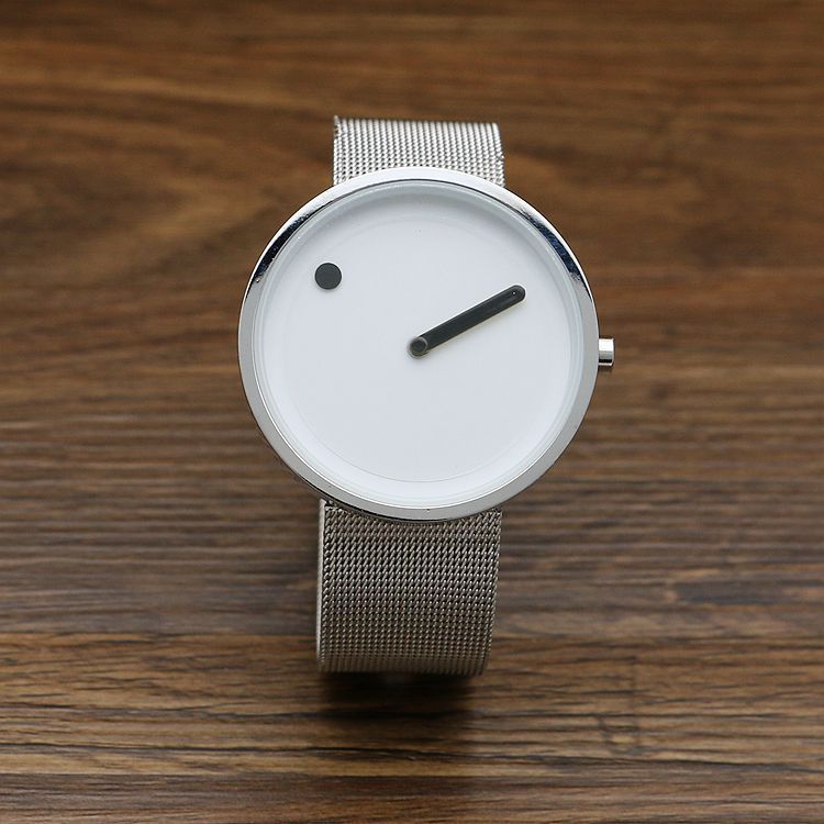 Gewebtes Mesh-Konzept im koreanischen Stil für Männer und Frauen, trendige Plattenspieleruhr mit Stahlarmband_voghion.com