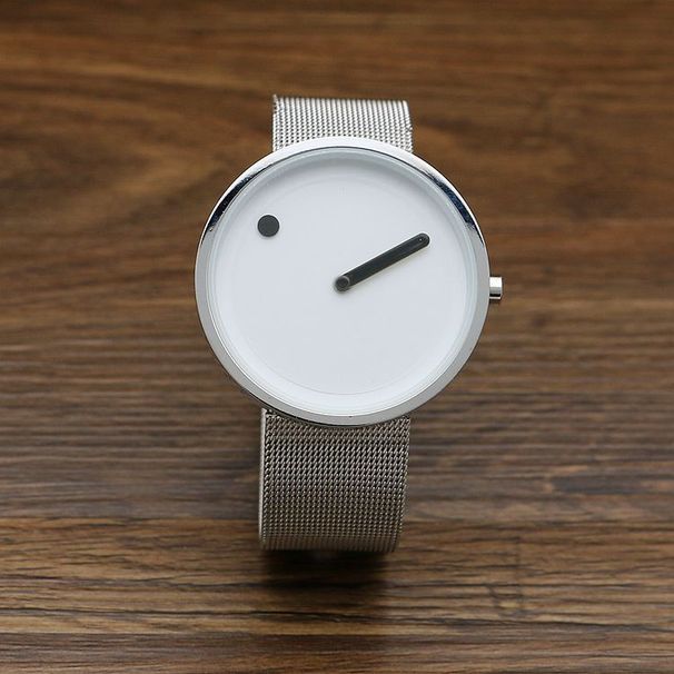 Gewebtes Mesh-Konzept im koreanischen Stil für Männer und Frauen, trendige Plattenspieleruhr mit Stahlarmband_voghion.com