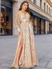 Abito lungo da sera per Natale, Ringraziamento, Halloween, San Valentino, Pendolarismo, Scollo a V profondo, Vita media, Collo a sbuffo, Tipo bretelle, Abito da banchetto per ospite_voghion.com