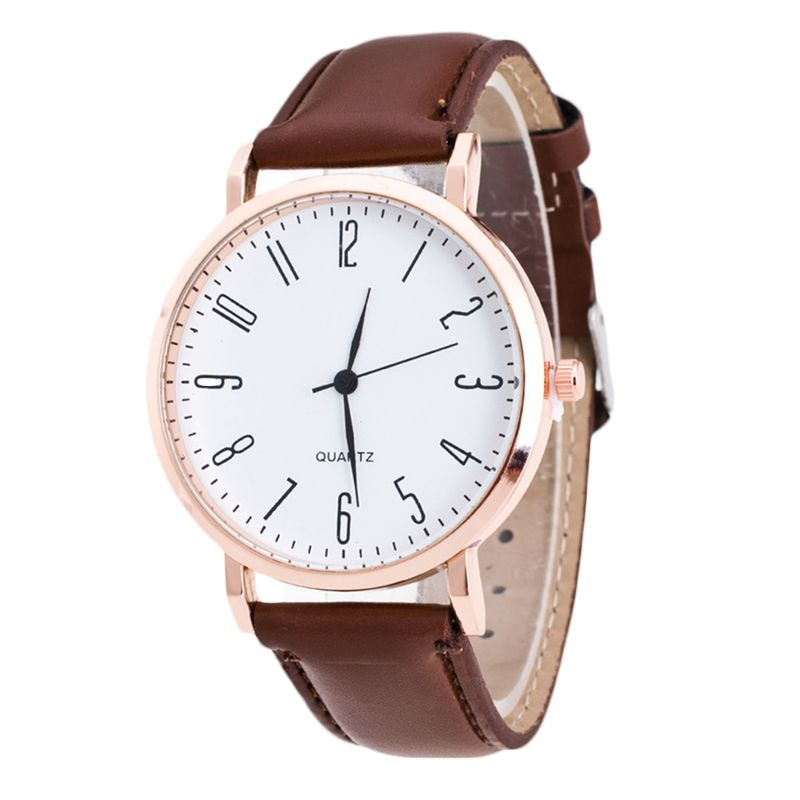 Yamaler Unisex Round Dial Faux Leather Band Arabic Numbers Analog Quartz Wrist Watch_voghion.com