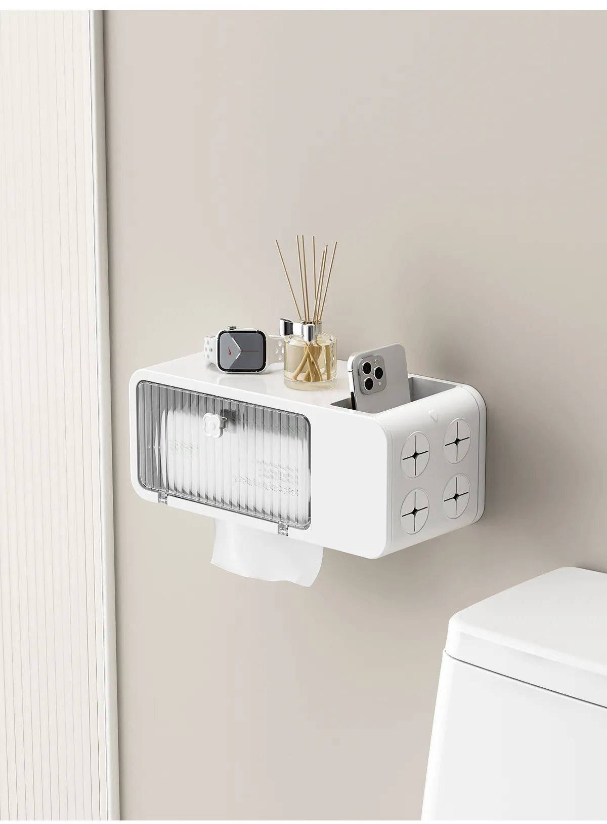 Bathroom Storage Box Multifunctional Wall Mounted Punch Free Strong Bearing Rack Item Storage Tissue Box_voghion.com