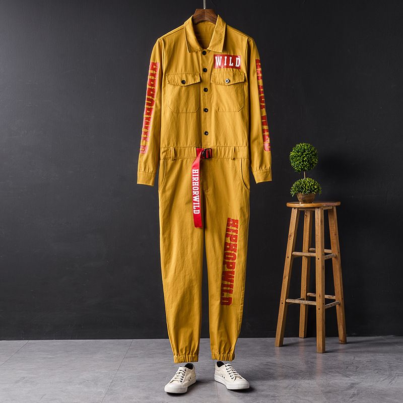 Men's Clothing brand casual jumpsuit men's one piece performance clothing couple style letter printing workwear jumpsuit men_voghion.com