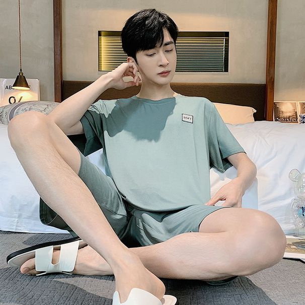 Spring and new men's short sleeved shorts, plus size pajamas, student Modal loose home clothes can be worn outside in_voghion.com