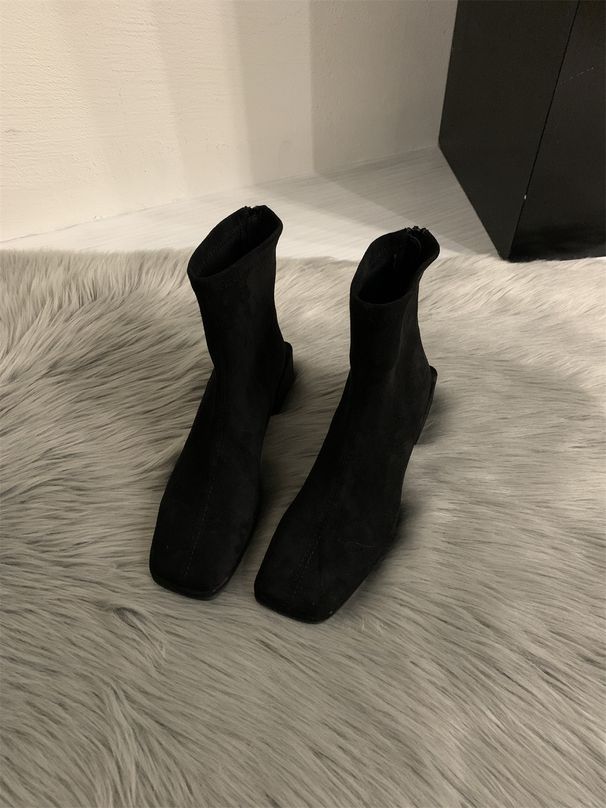 Stivali Martin corti e aderenti da donna, stile 2024, primavera e autunno, nuovi, con tacco medio, foderati in pile, elasticizzati, colore nudo_voghion.com