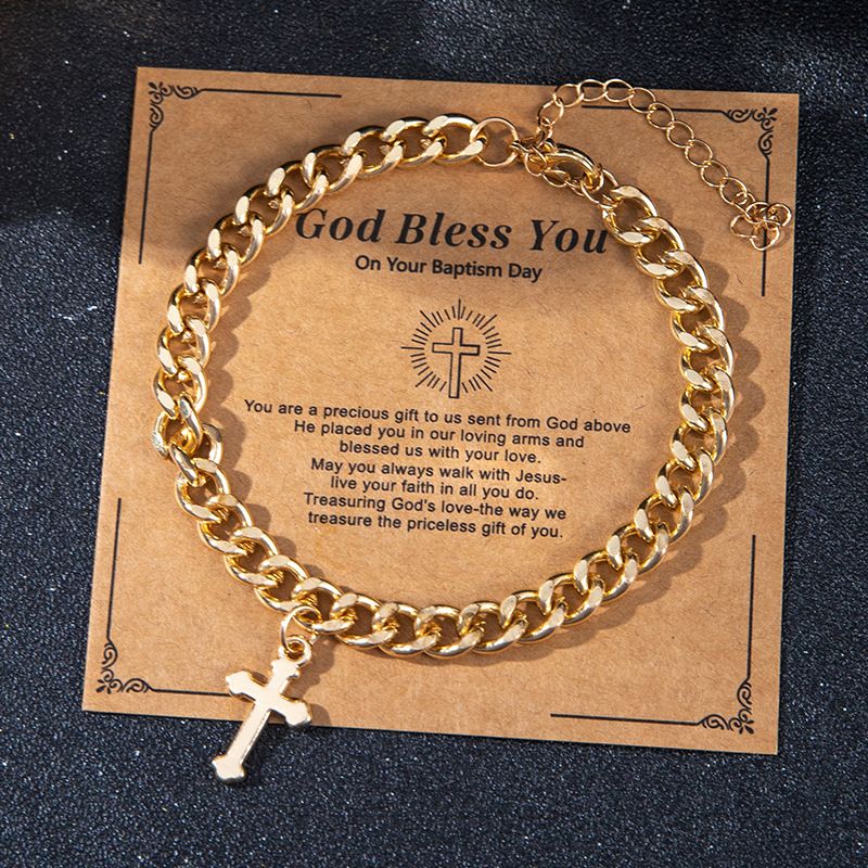 Bracciale con catena a graffetta, stile semplice punk, personalizzato, con croce hip-hop da uomo_voghion.com