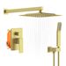 Shower System Shower Faucet Combo Set Wall Mounted With 12" Rainfall Shower Head And Handheld Shower Faucet, Brushed Gold Finish With Brass Valve Rough-In_voghion.com