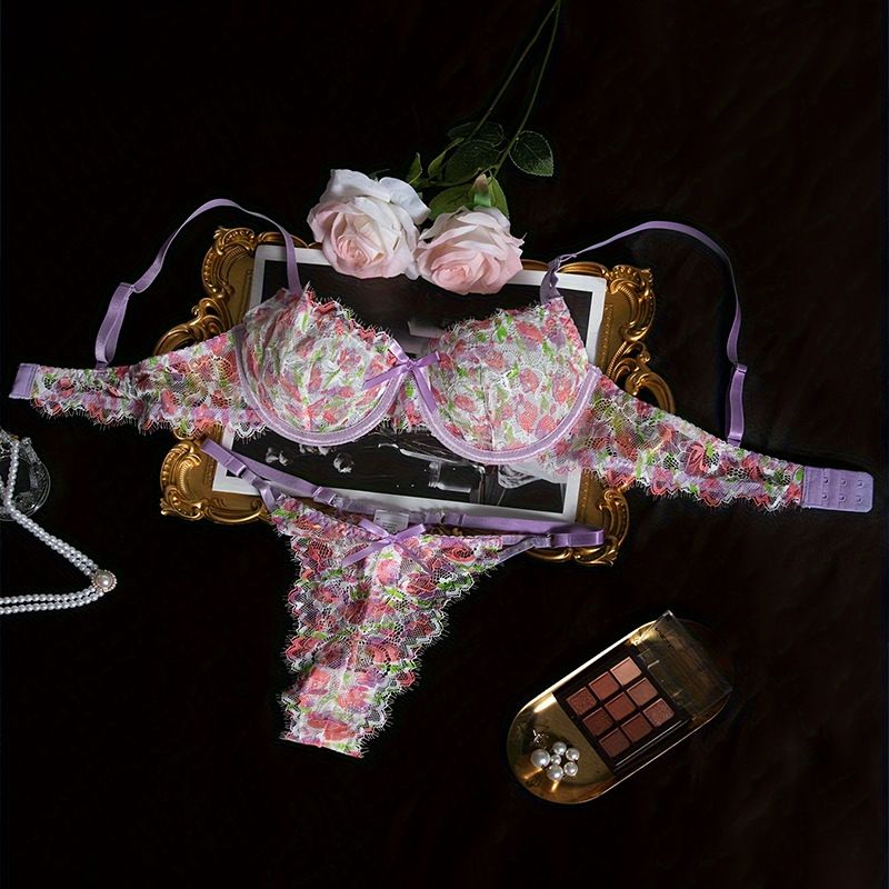 Vasaras jauns mazs svaigu ziedu daudzkrāsu franču krūšturis sievietēm, Gather Up, augšējais atbalsts, Pure Desire apakšveļas komplekts_voghion.com