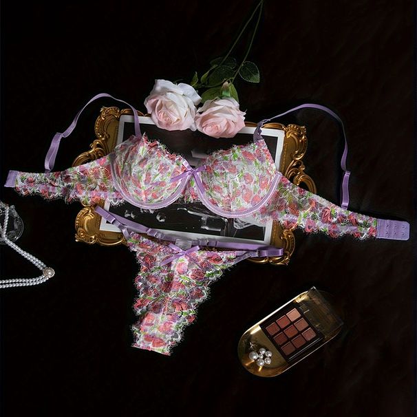 Vasaras jauns mazs svaigu ziedu daudzkrāsu franču krūšturis sievietēm, Gather Up, augšējais atbalsts, Pure Desire apakšveļas komplekts_voghion.com