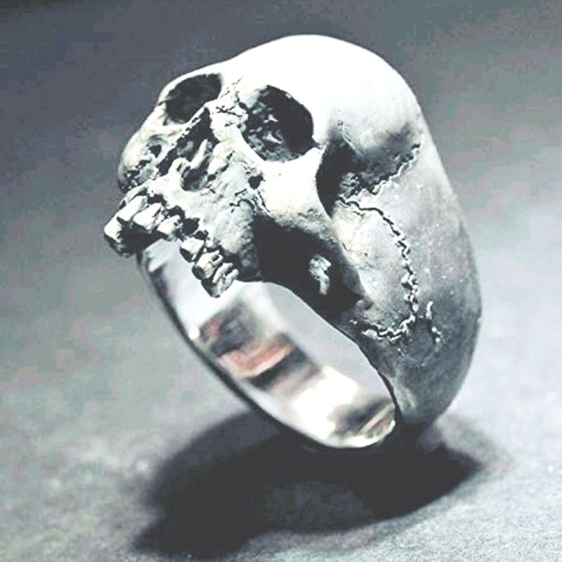 Neuer kreativer schlichter Design-Persönlichkeits-Totenkopf-Silbergeistkopf-dominanter Herrenring_voghion.com