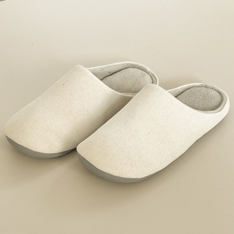 Glide Warm Japanese Style Muji Home Good Quality Denim Autumn Winter Fleece Couple Slippers Waterproof Plush Indoor Floor_voghion.com