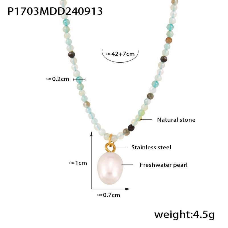 Boho Chic Lagenkette - Natursteinperlen & Süßwasserperlenanhänger mit vergoldeter Kette_voghion.com