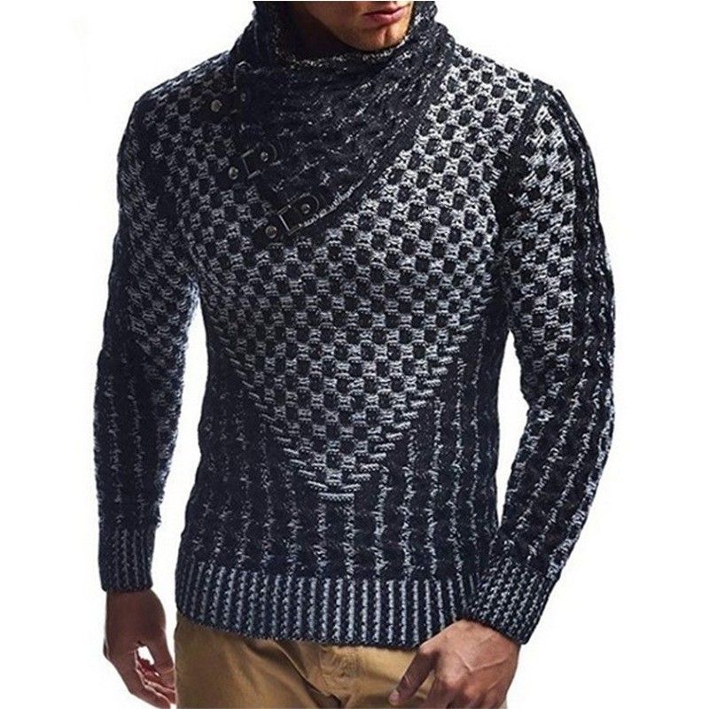 Maglione a collo alto da uomo – Pullover invernale a collo alto con bottoni | Vestibilità slim e orlo a coste_voghion.com