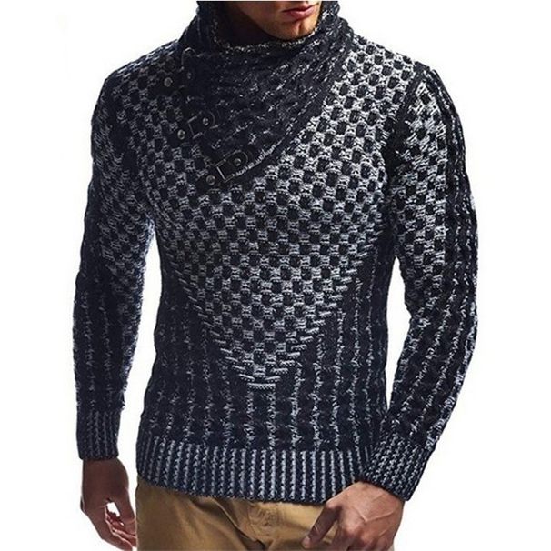 Maglione a collo alto da uomo – Pullover invernale a collo alto con bottoni | Vestibilità slim e orlo a coste_voghion.com