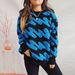 Oversized Flocked Stripe Sweater – Thickened Polyester-Blend Knit With Soft Round Neck (S-XL, Cozy Winter Pullover, Machine Washable)_voghion.com