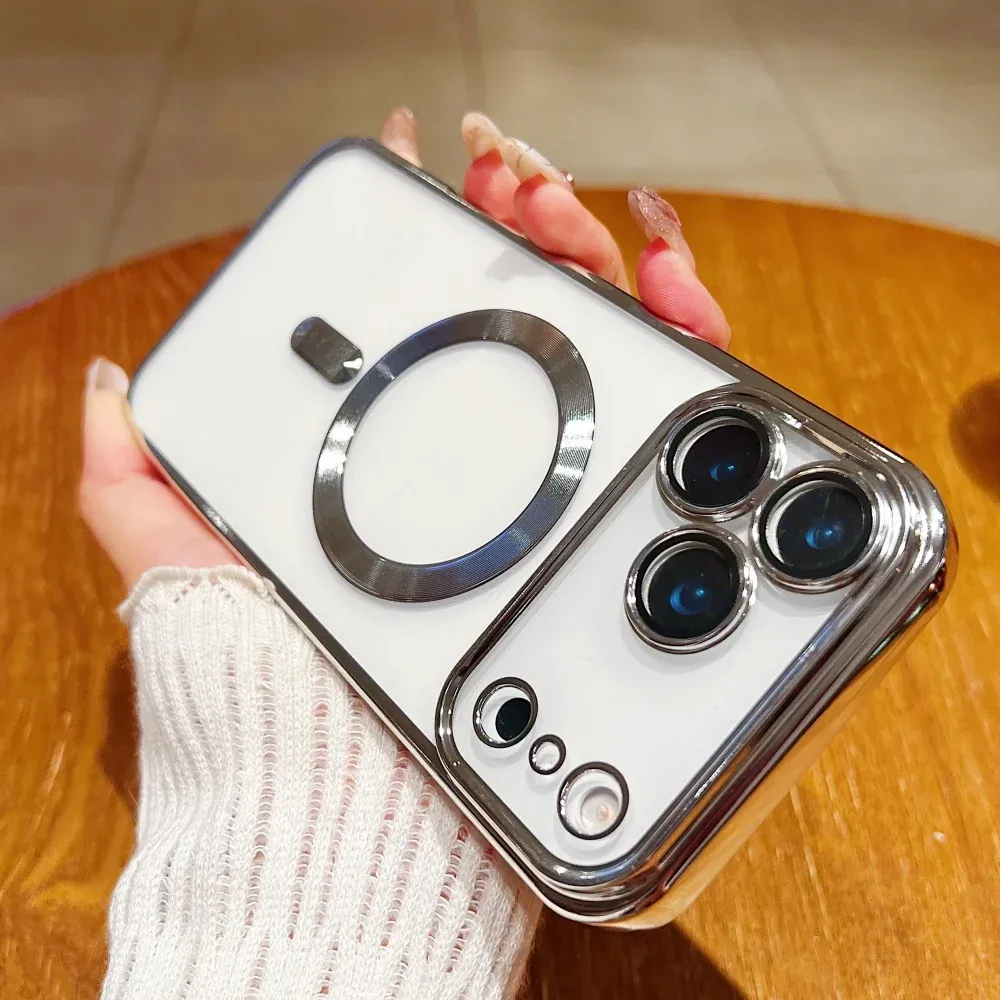 Plating Edge Charge Silicone Case For Iphone 17 Air 16 15 14 PLUS 13 12 11 Pro Max Magnetic Camera Protect Cover_voghion.com