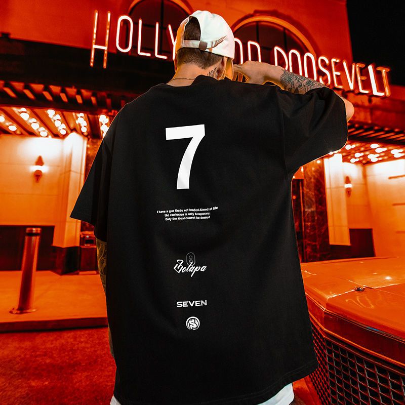 C&amp;J Fashion Brand T-Shirt Herren INS Fashion Large Herren Fat Plus Oversize Kurzarm_voghion.com