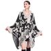Wool-collar jacquard knit shawl cape hairball plus size cardigan coat_voghion.com