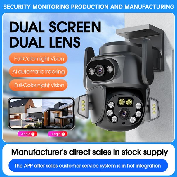 Caméra de surveillance extérieure étanche WiFi 4 millions de pixels, double écran, téléphone portable, télécommande, vision nocturne couleur 3D_voghion.com