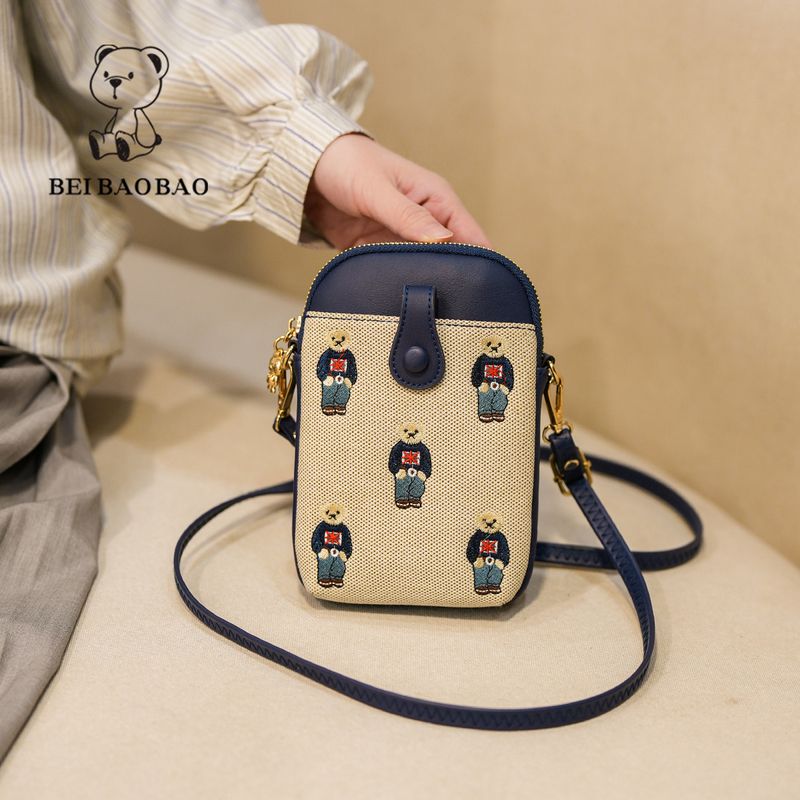 Bagages et sacs Beibao sac source usine toile broderie ours téléphone portable sac grande capacité mini sac femme 2024 nouvelle tendance_voghion.com