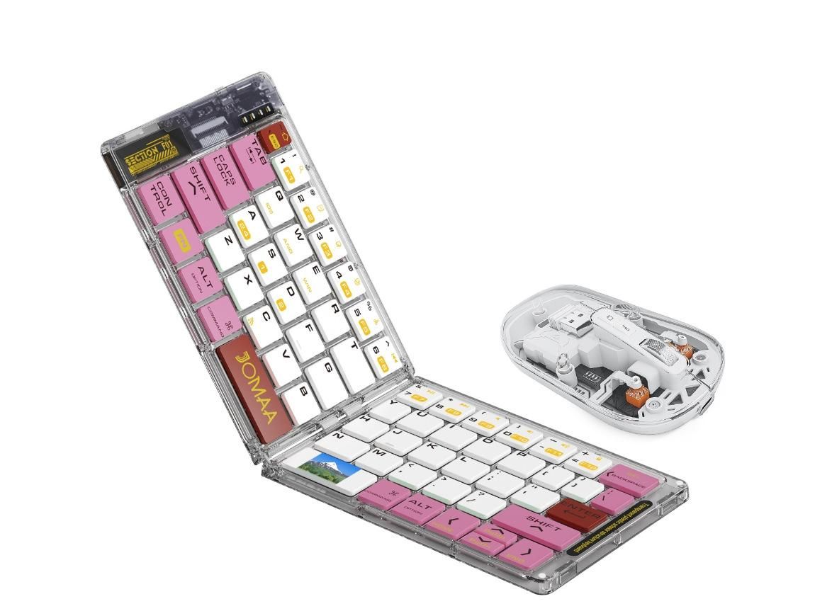 Clavier pliable Bluetooth 2,4 GHz, double fonction, transparent, coupe-vent, rechargeable, pour voyage d'affaires, bureau, mini-clavier, souris_voghion.com