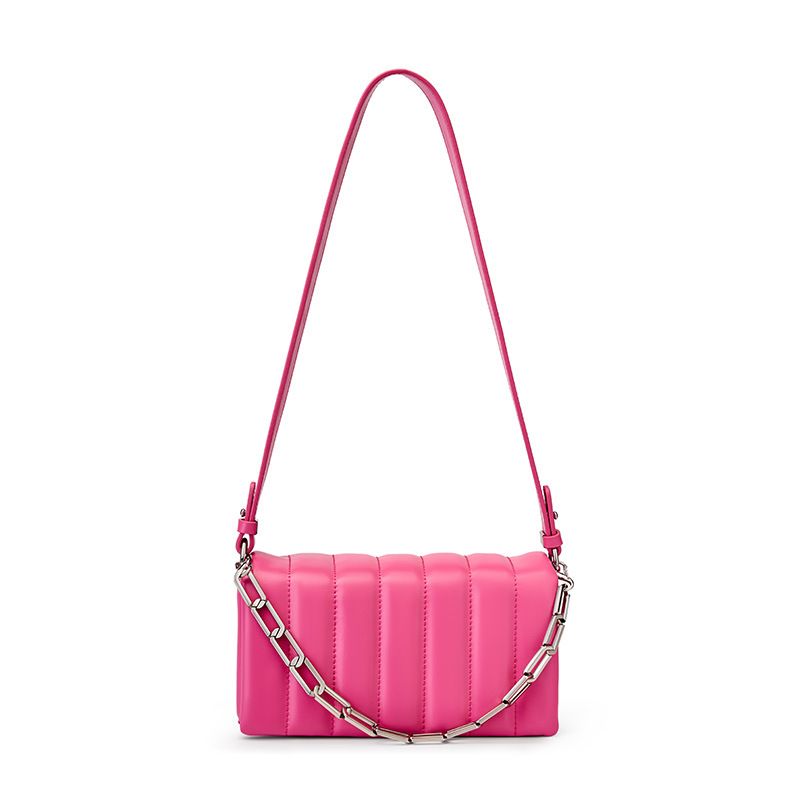 Borsa a tracolla con tracolla a catena in vera pelle – Borsa a tracolla di ispirazione francese (piccola borsa di lusso con finiture dorate, design minimalista)_voghion.com
