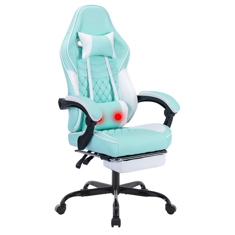 Ergonomic Video Gamer Chairs,Computer Gaming Chairs With Massage Lumbar Support And Footrest,Racing Style Computer Chair Adjustable Headrest For Adults,GREEN_voghion.com