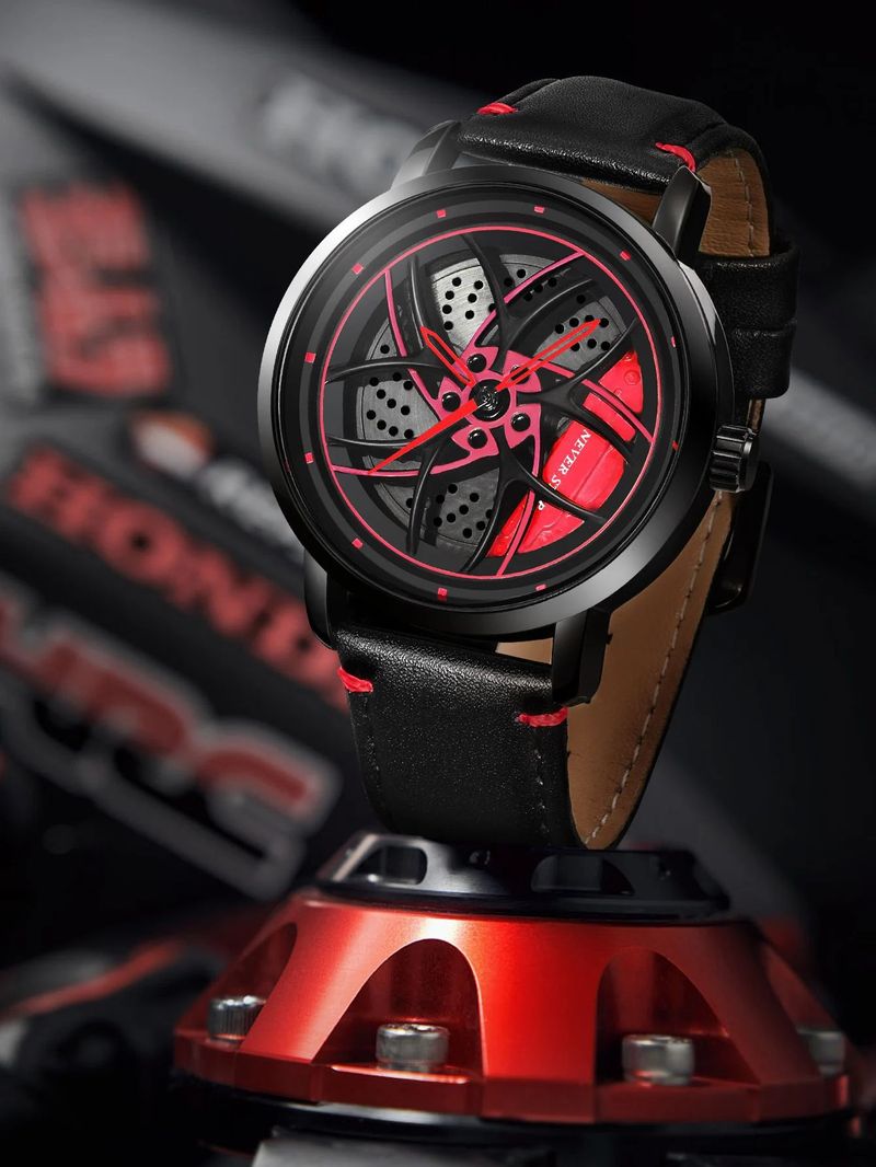Wheel Rotating Watch Fashion Trend Cool Quartz Men's Belt Contour Watch Box Set_voghion.com